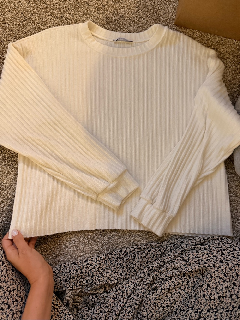 Zara Cream Ribbed Crewneck Sweater